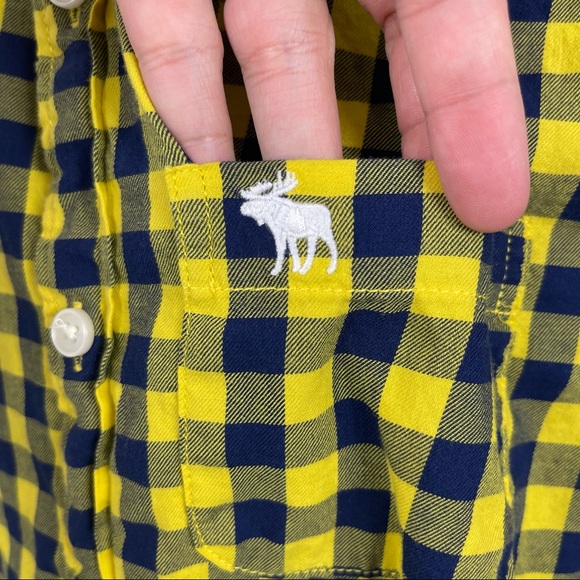 Abercrombie Kids Yellow Navy Check Collar Longsleeve ButtonDown Shirt size 13-14 - Picture 4 of 12